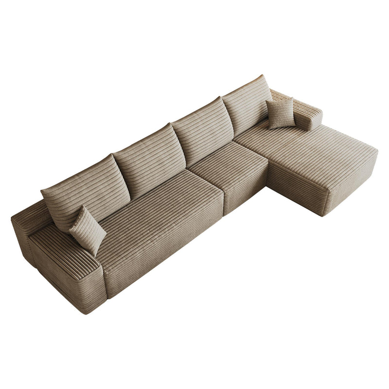 Corduroy Modular L Shaped Sofa And Chaise Sectional (762637) - Camel