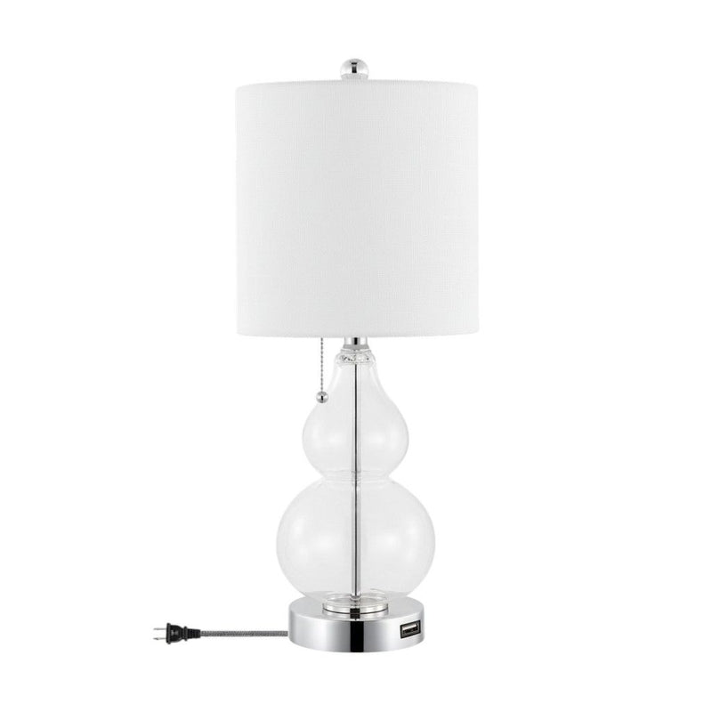 Gourd USB Bedside Lamps With Drum Shades (Set of 2) - Silver