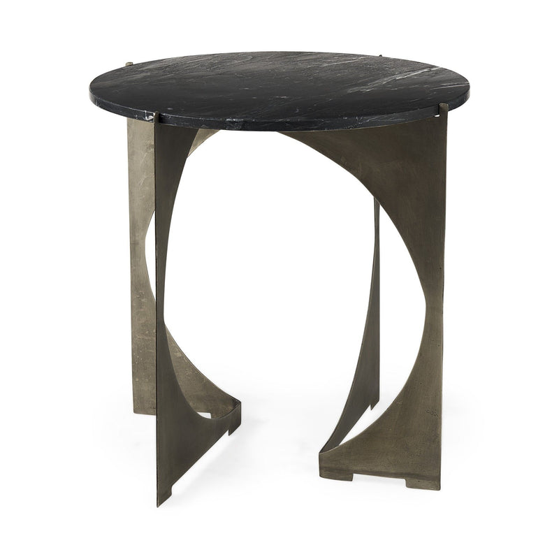 20" Marble Round End Table - Black