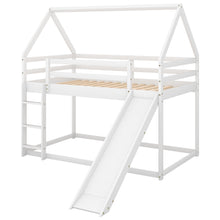 Load image into Gallery viewer, Twin Size Bunk House Bed with Slide and Ladder,White
