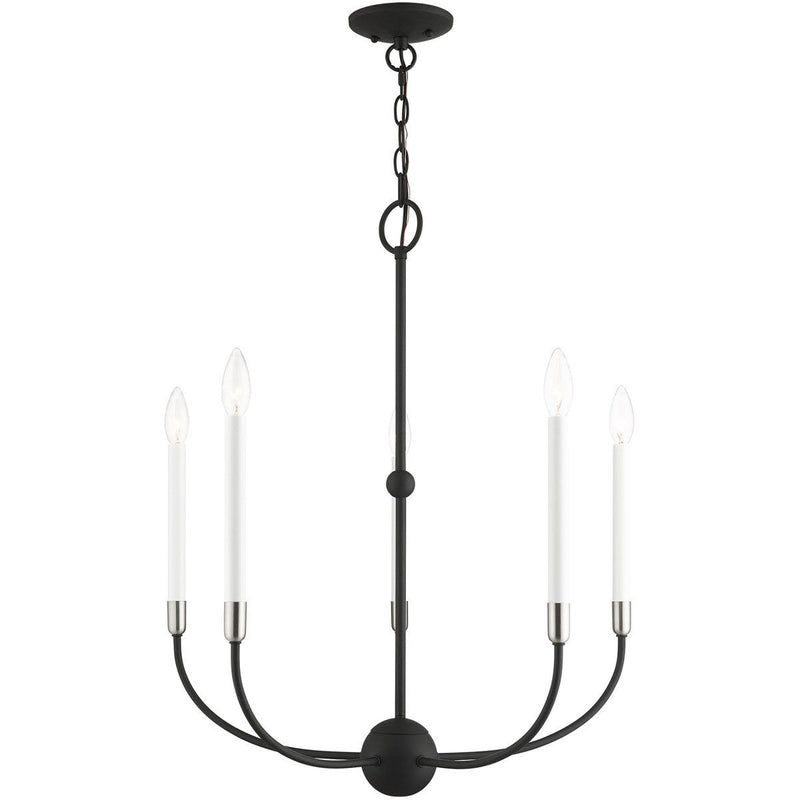 28" Five Light Dimmable Chandelier With Shades - Black