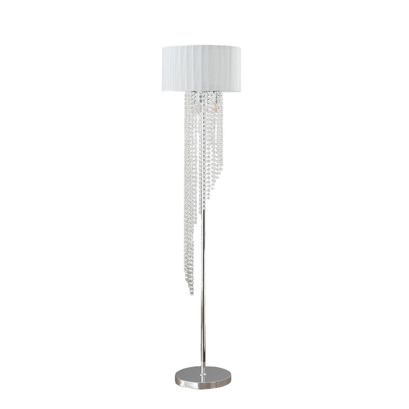 66" Crystal And Metal Floor Lamp With White Linen Drum Shade - Silver / Clear