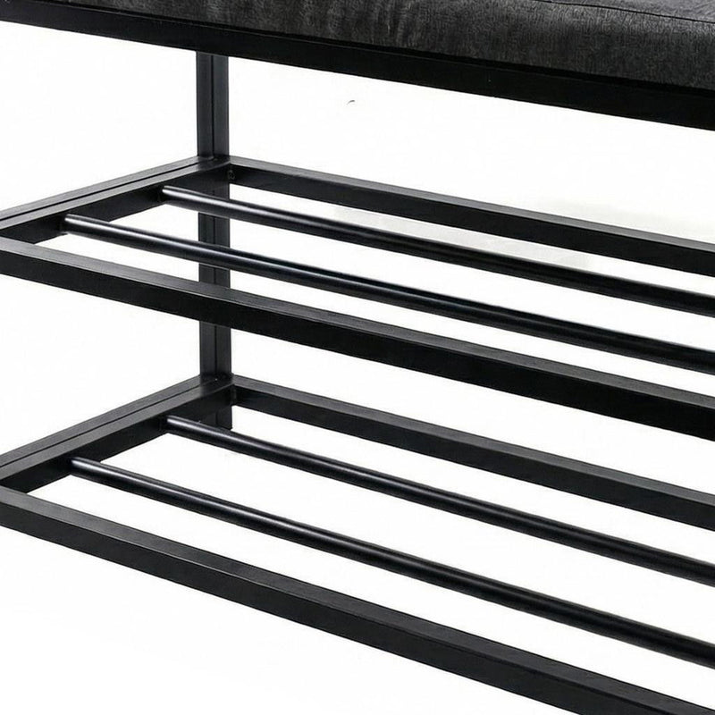 Six Pair Metalshoe Storage Bench - Black
