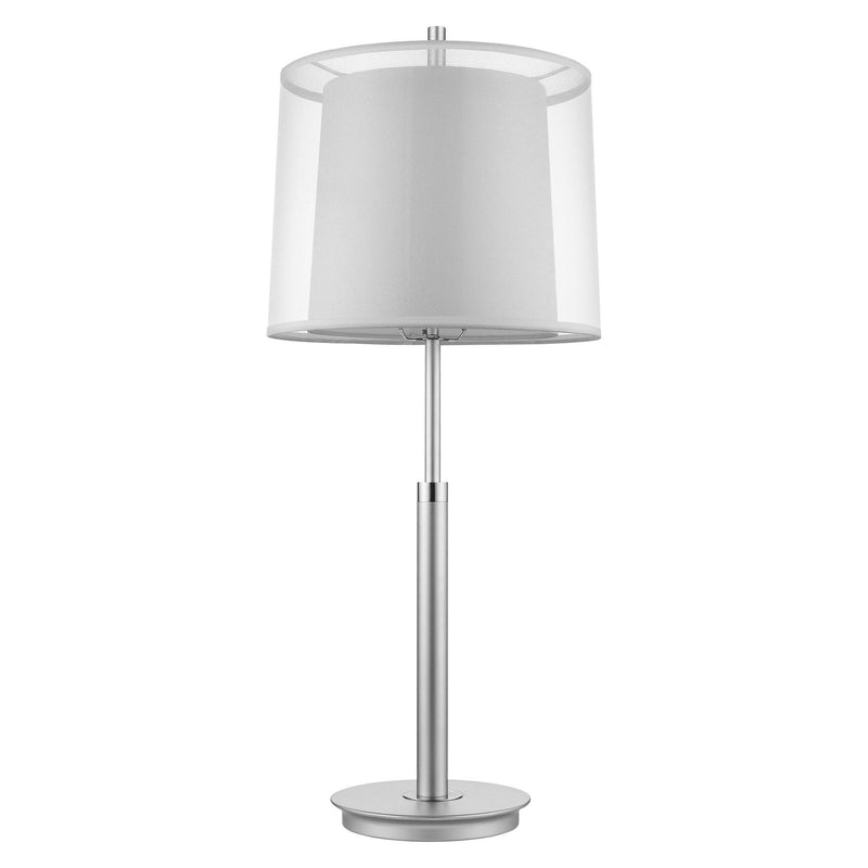 Metal Table Lamp With White Empire Shade - Silver