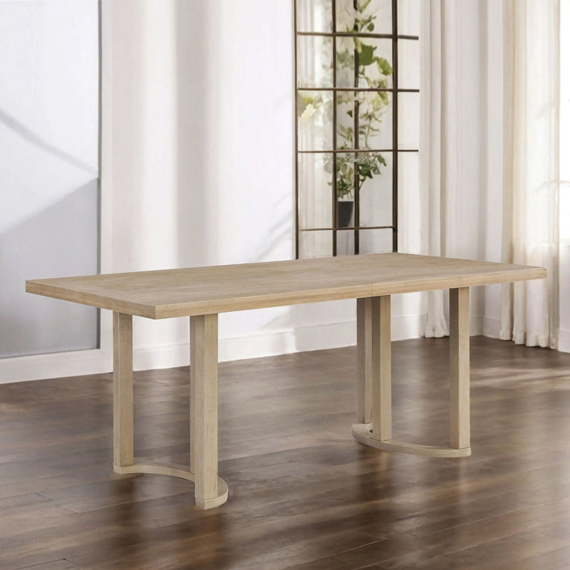Contemporary 69 Inches Dining Table With U Shaped Trestle Base - Light Ash