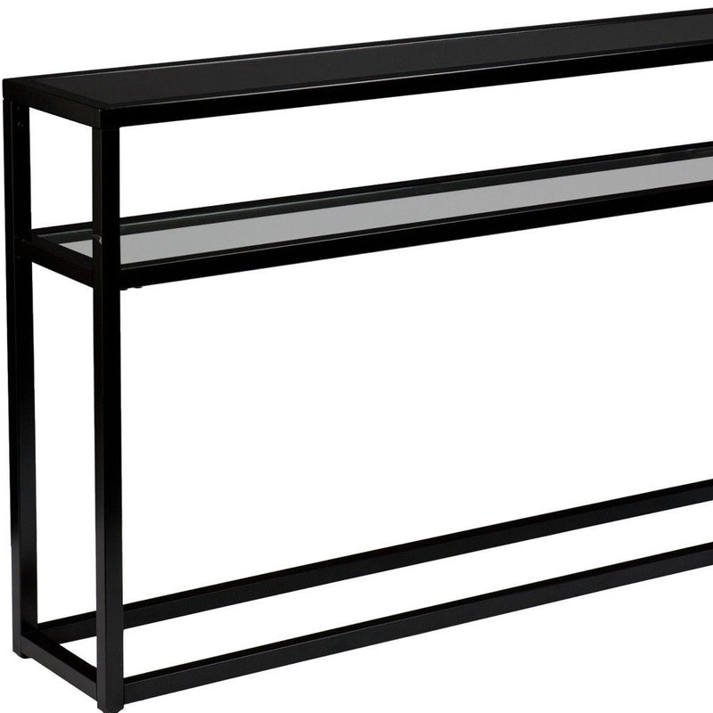 50" Glass Frame Console Table With Shelves - Black