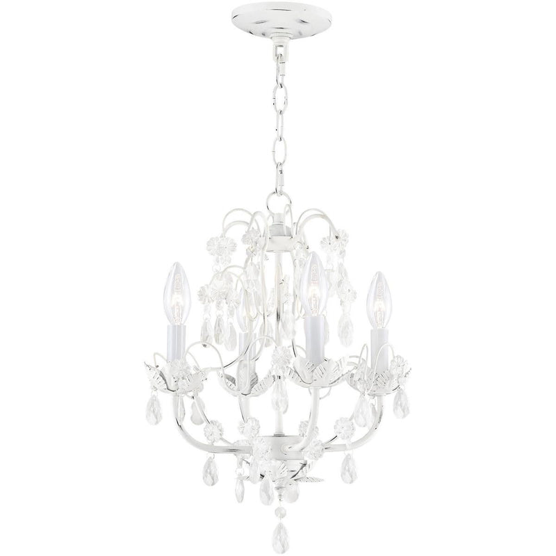 18" Four Light Dimmable Chandelier With Shades - Antiqued White