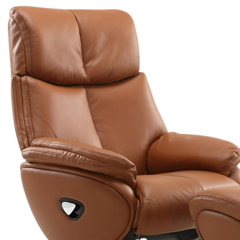 Tufted Genuine Leather Manual Swivel Recliner With Ottoman (730572) - Russet