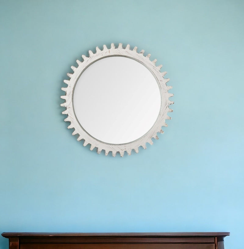 35" Abstract Framed Accent Mirror - White