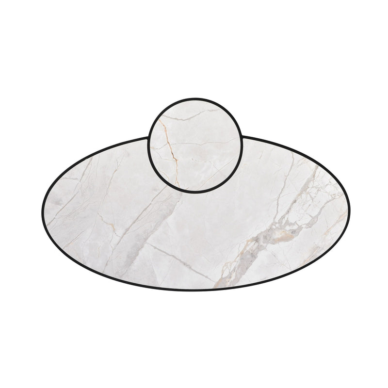 Sintered Stone Iron Oval Coffee Table With Shelf - White / Black