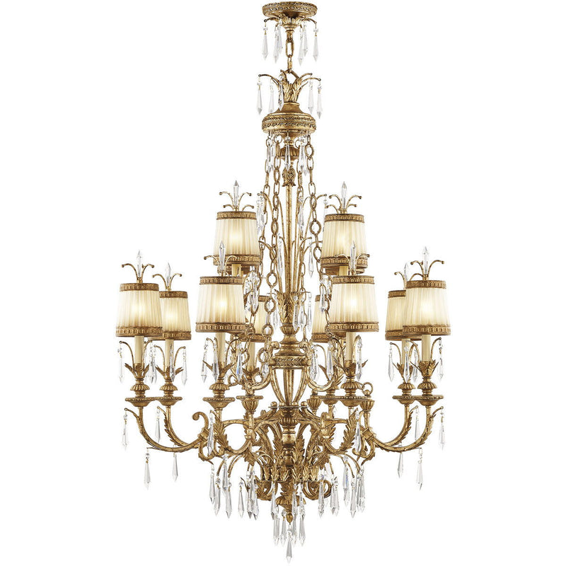 Twelve Light Metal Dimmable Chandelier With Shades - Gold
