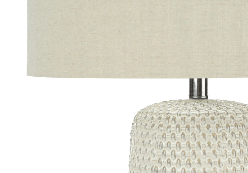 Ceramic Geometric Table Lamp With Beige Drum Shade - Cream