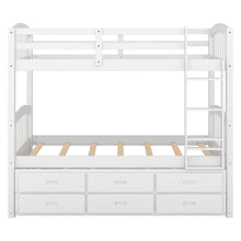 Load image into Gallery viewer, Twin over Twin Wood Bunk Bed with Trundle and Drawers,White
