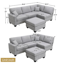 Load image into Gallery viewer, [VIDEO provided][New]89.8*60.2&quot; Modern Sectional Sofa,5-Seat Modular Couch Set with Convertible Ottoman,L-Shape Linen Fabric Corner Couch Set with 2 Pillows for Living Room,Apartment,Office, 3 Colors
