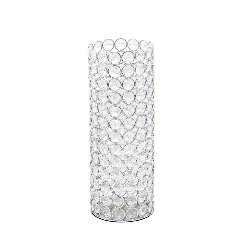 Crystal And Metal Cylinder Table Vase With Faux Crystals - Clear And Silver