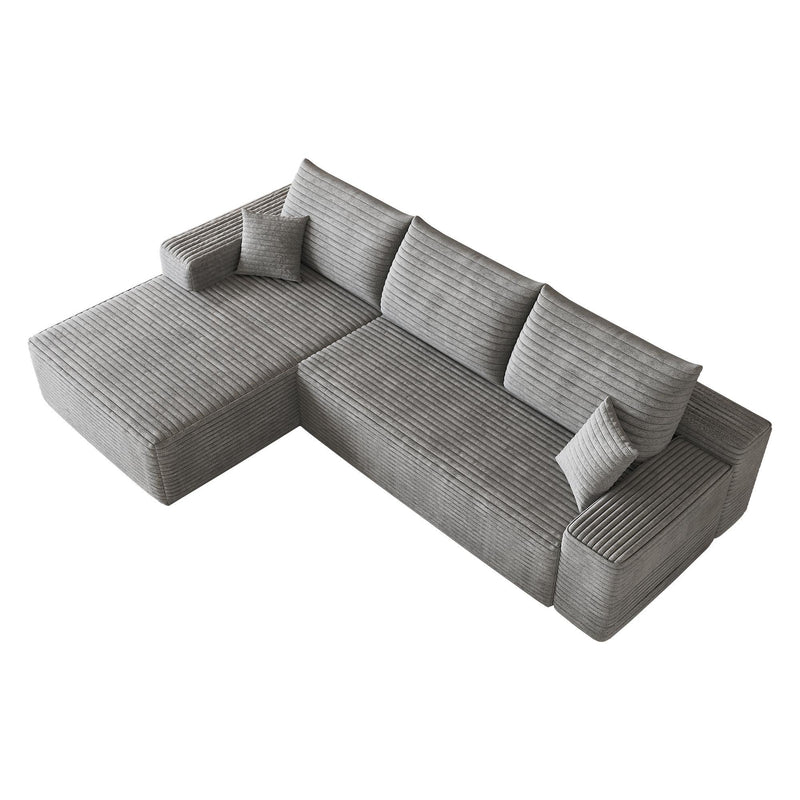 Corduroy Modular L Shaped Sofa And Chaise Sectional (762628) - Gray