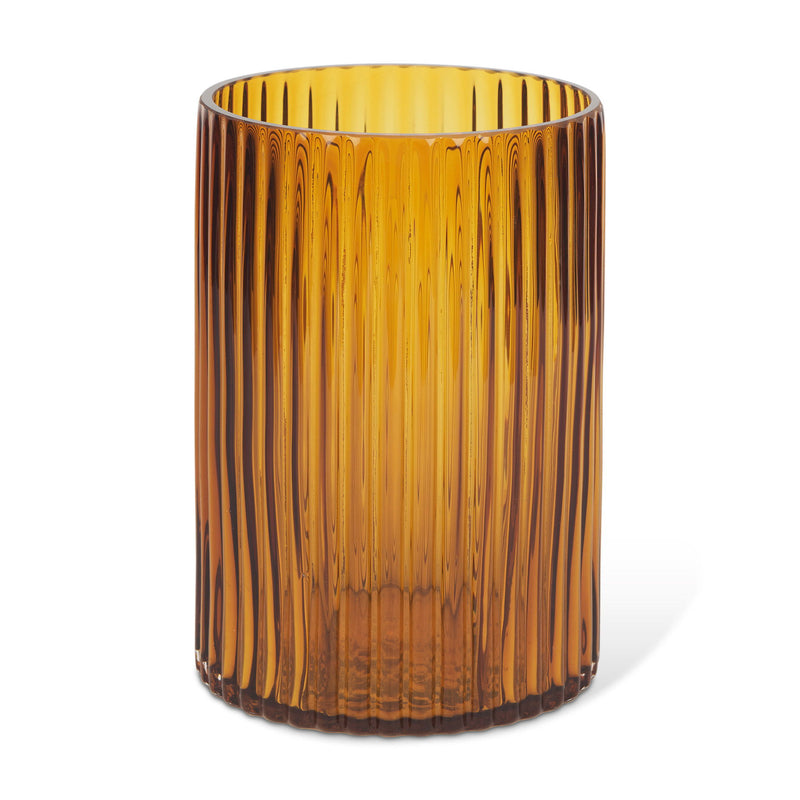 Cylinder Ribbed Table Vase - Amber