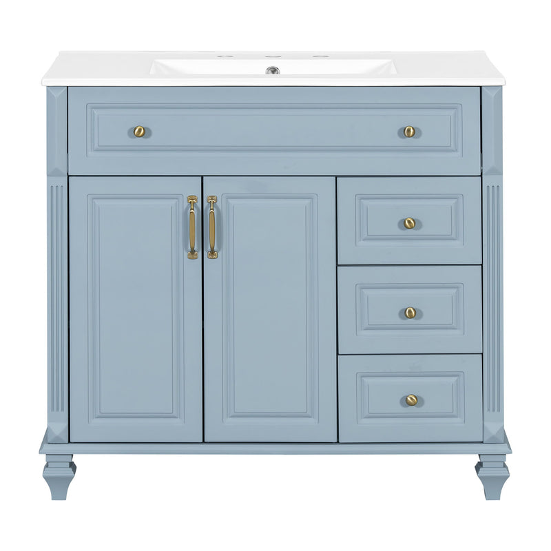 Modern Bathroom Vanity With Sink, 3 Drawers & 2 Doors