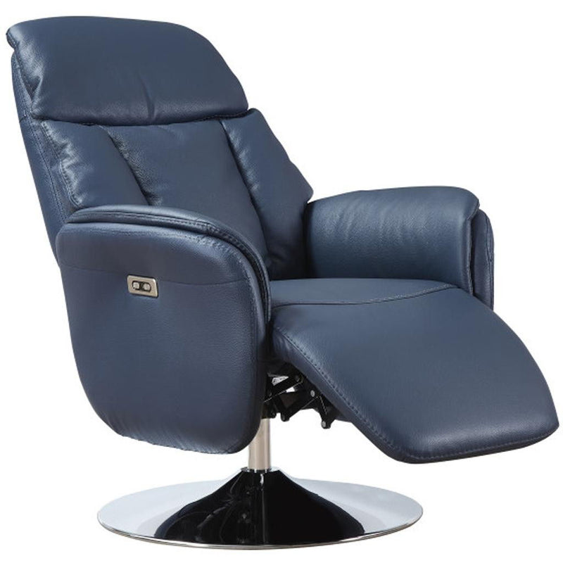 Tufted Genuine Leather Power Swivel Recliner (730574) - Navy Blue