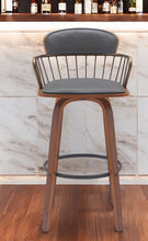 Load image into Gallery viewer, Faux Leather Swivel Low Back Bar Height Bar Chair - Gray And Wood Brown
