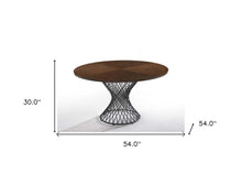 Load image into Gallery viewer, 54" Rounded Solid Manufactured Wood And Iron Pedestal Base Dining Table - Brown / Black
