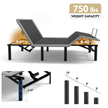 Load image into Gallery viewer, Adjustable Bed Frame With Massage Head &amp; Foot Incline, Wireless Remote, USB Ports, LED Night Light
