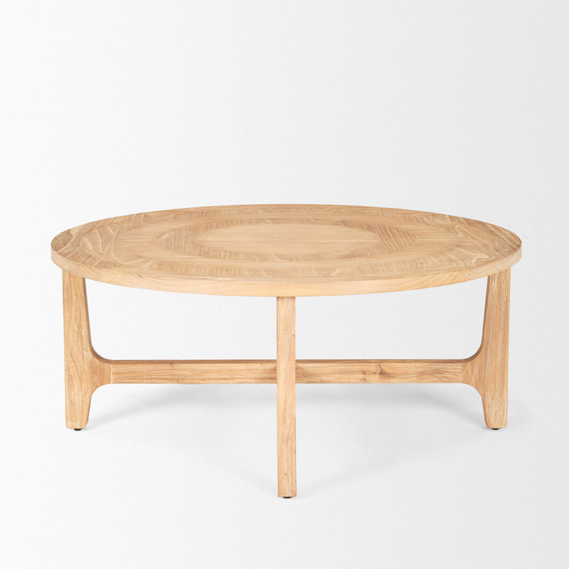 39" Solid Wood Round Distressed Coffee Table - Natural And White