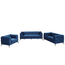 Load image into Gallery viewer, Modern 3-Piece Sofa Sets with Sturdy Metal Legs,Velvet Upholstered Couches Sets Including Three Seat Sofa, Loveseat and Single Chair for Living Room Furniture Set,Blue
