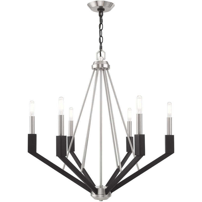 27" Six Light Dimmable Chandelier With Shades - Nickel