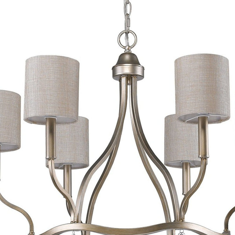 Candle Style Six Light Metal Dimmable Chandelier With White Shades - Gold