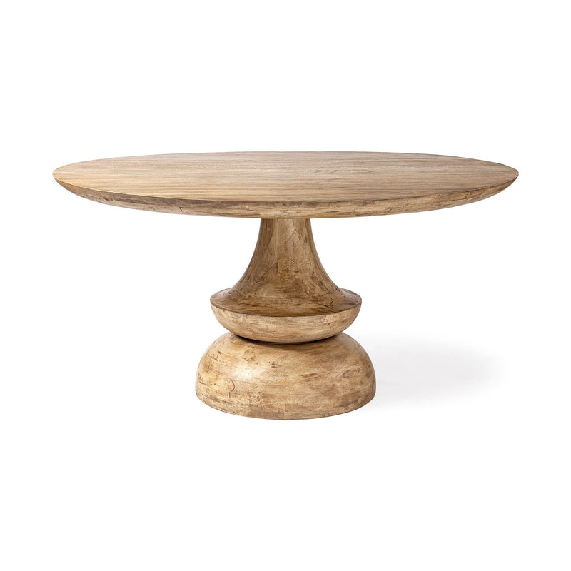 60" Rounded Solid Wood Pedestal Base Dining Room Table - Natural
