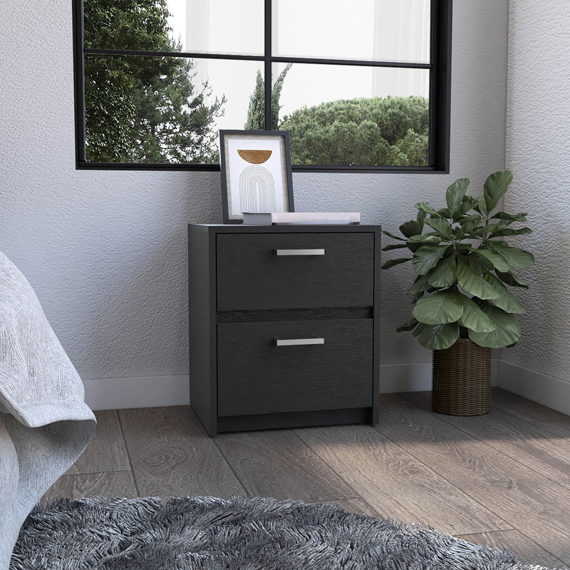 15.7" x 12.7" x 18.6" Two Drawer Faux Wood Nightstand - Black