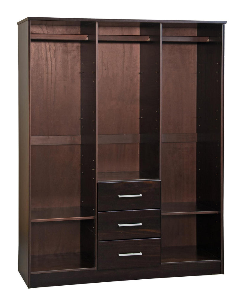 Solid Wood Mirrored Three Door Three Drawer Combo Dresser - Dark Brown