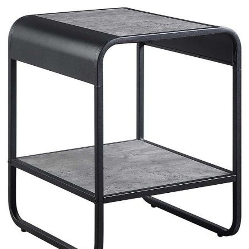 Manufactured Wood And Metal Rectangular End Table With Shelf - Black And Concrete Gray