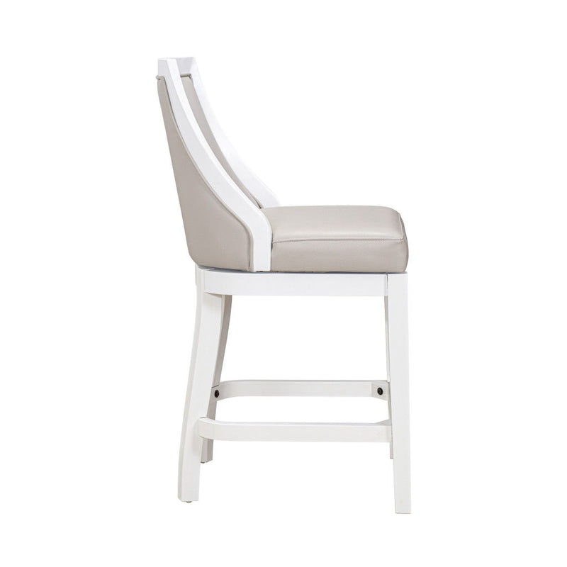 Faux Leather And Solid Wood Counter Height Swivel Bar Chair - Silver And White