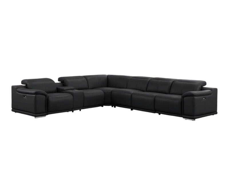 Leather Modular L-Shaped Seven Piece Corner Sectional With Console - Black