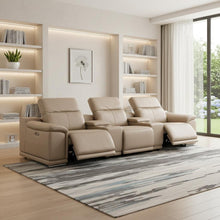 Load image into Gallery viewer, 134" Leather Reclining Stainless Steel USB Sofa - Beige
