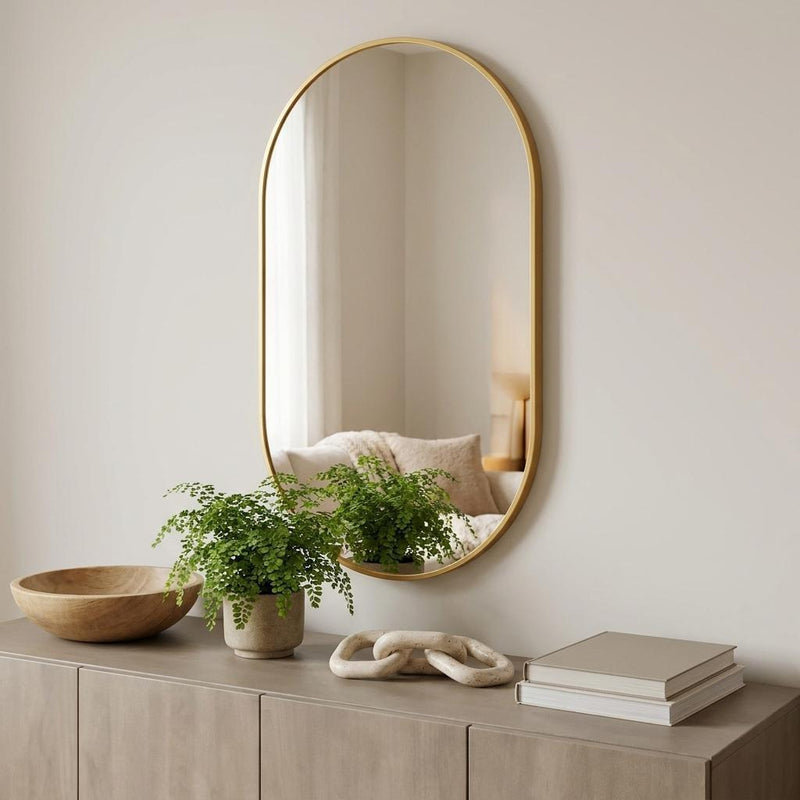 Aluminum Oval Framed Accent Mirror (756094) - Gold