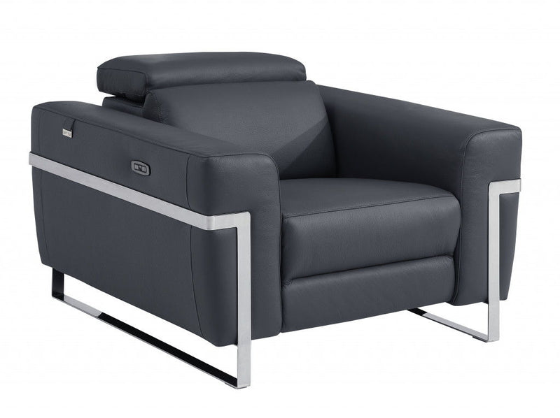 Leather Power Recliner Chair - Dark Gray