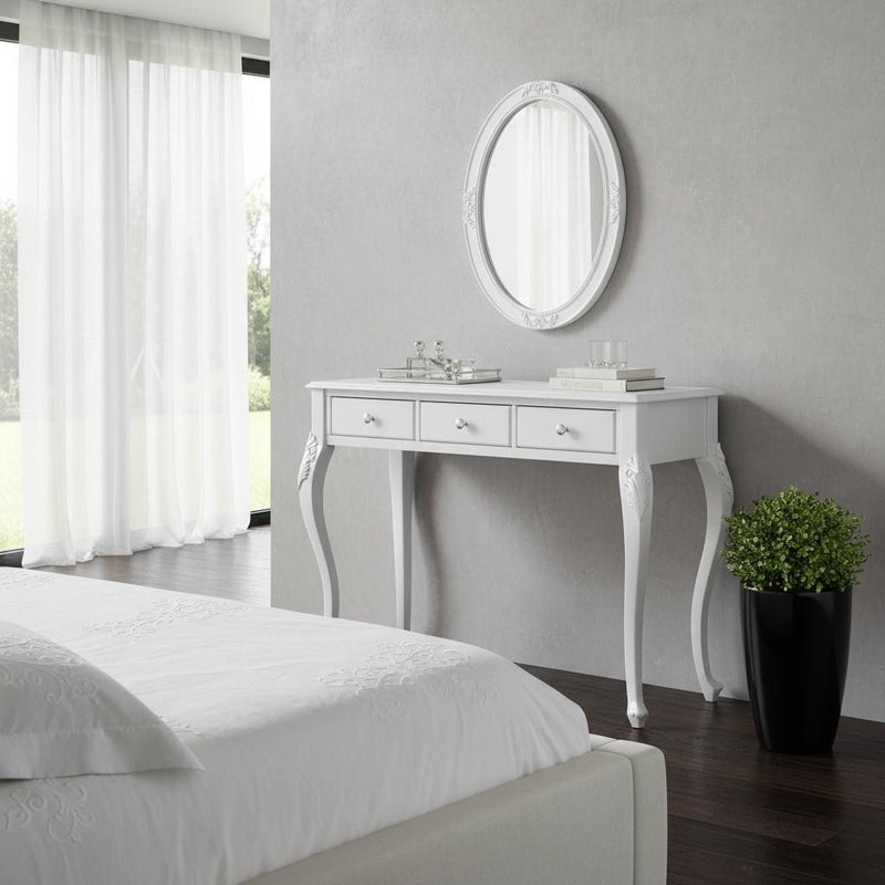 Wood Mirrored Three Drawer Vanity Table - Silver