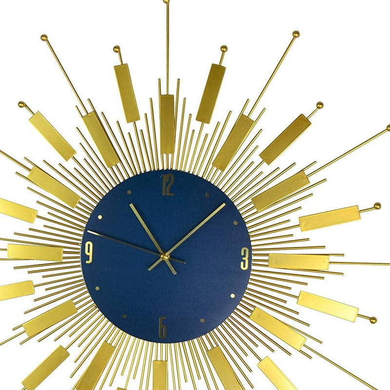 Silent Analog Sunburst Wall Clock - Gold / Blue