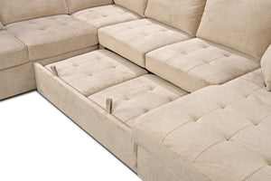 123" Oversized Sectional Sofa with Storage Chaise, U Shaped Sectional Couch with 4 Throw Pillows for Large Space Dorm Apartment. Beige