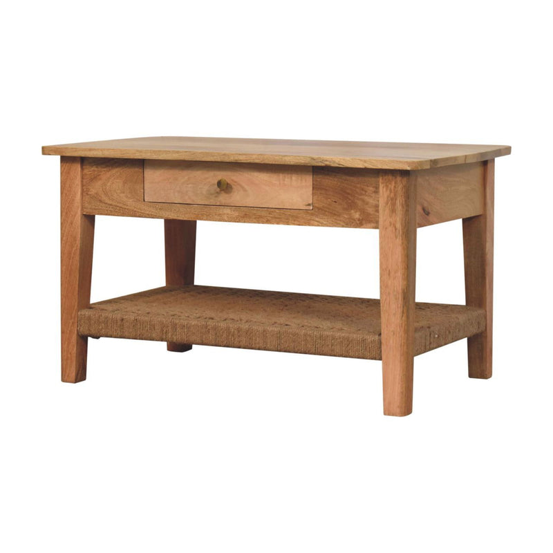 Solid Wood Floor Shelf Coffee Table With Drawer Shelf - Oak