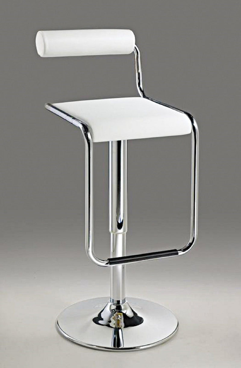 Faux Leather And Metal Low Back Adjustable Height Bar Chair (555022) - White And Silver