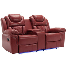 Load image into Gallery viewer, Home Theater Seating Manual Recliner Loveseat With Hide-Away Storage, Cup Holders And Led Light Strip For Living Room
