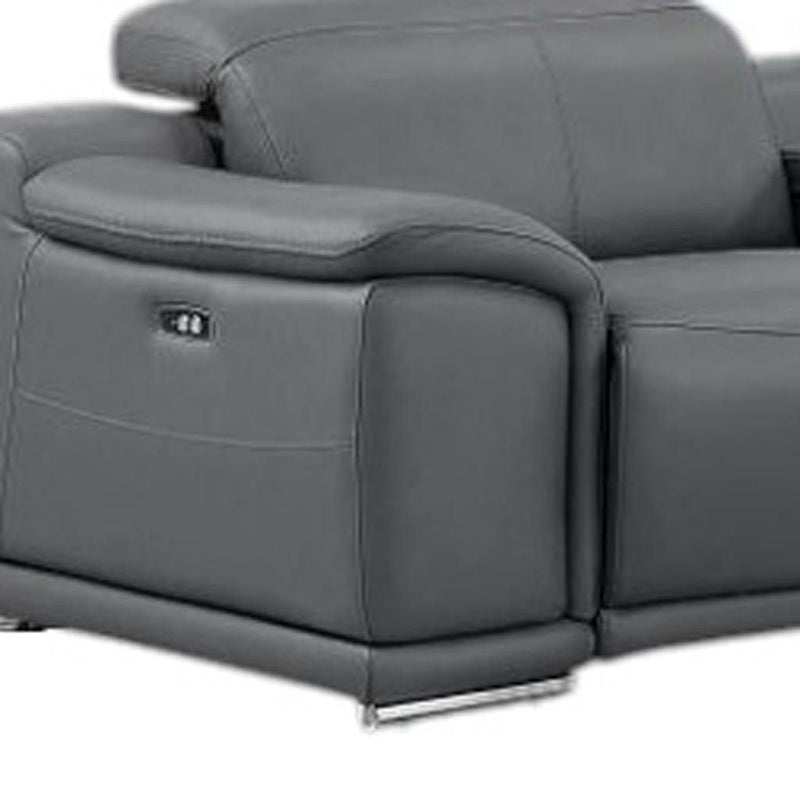 Leather Modular L-Shaped Eight Piece Corner Sectional With Console - Battleship Gray
