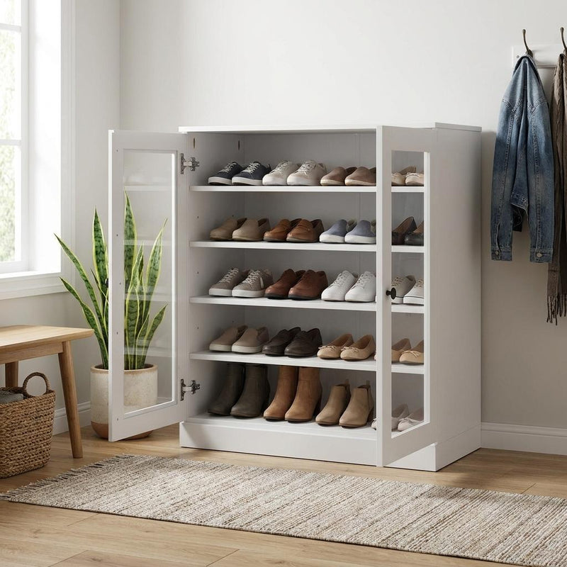 Twenty Pair Solid Woodshoe Storage Cabinet (752330) - White