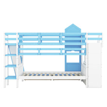 Load image into Gallery viewer, Twin-Over-Twin Castle Style Bunk Bed with 2 Drawers 3 Shelves and Slide - Blue
