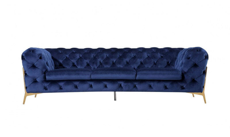 Contemporary Velvet Accent Sofa - Blue / Gold