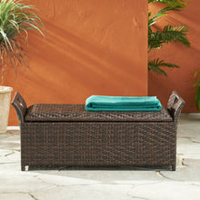 Load image into Gallery viewer, Outdoor Rattan Bench With Flair Arm And Storage - Brown
